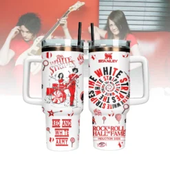Gleammerch The White Stripes x Rock & Roll Hall of Fame Custom Stanley Quencher 40oz Stainless Steel Tumbler With Handle