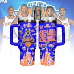 Gleammerch New York Knicks NBA Custom Stanley Quencher 40oz Stainless Steel Tumbler With Handle