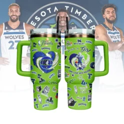 Gleammerch Minnesota Timberwolves NBA Custom Stanley Quencher 40oz Stainless Steel Tumbler With Handle