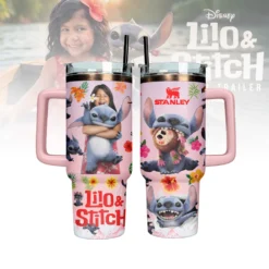 Gleammerch Lilo & Stitch Custom Stanley Quencher 40oz Stainless Steel Tumbler With Handle