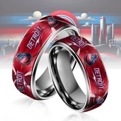 Gleammerch Detroit Pistons Silver Tungsten Rings Gift For Fans
