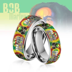 Gleammerch Bob Marley Silver Tungsten Rings Gift For Fans