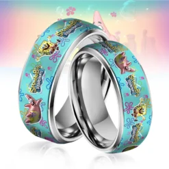 Gleammerch SpongeBob SquarePants Silver Tungsten Rings Gift For Fans
