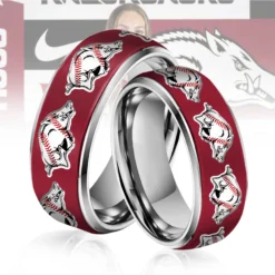 Gleammerch Arkansas Razorbacks x USA Softball Silver Tungsten Rings Gift For Fans