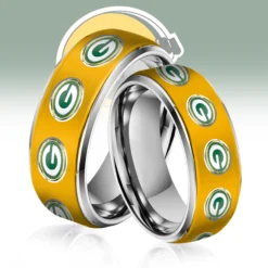 Gleammerch Green Bay Packers Silver Tungsten Rings Gift For Fans