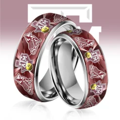 Gleammerch Texas A&M Aggies x USA Softball Silver Tungsten Rings Gift For Fans