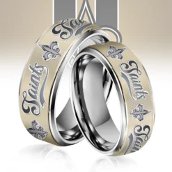 Gleammerch New Orleans Saints Silver Tungsten Rings Gift For Fans
