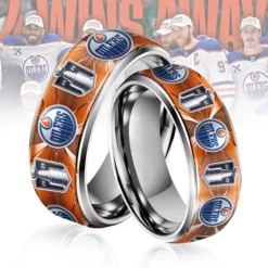 Gleammerch Edmonton Oilers x NHL Silver Tungsten Rings Gift For Fans
