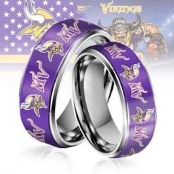 Gleammerch Minnesota Vikings Silver Tungsten Rings Gift For Fans