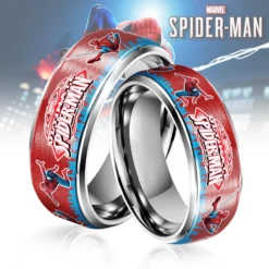 Gleammerch Spider Man Silver Tungsten Rings Gift For Fans