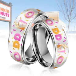 Gleammerch Dunkin Donuts Silver Tungsten Rings Gift For Fans