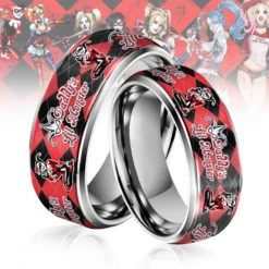 Gleammerch Harley Quinn Silver Tungsten Rings Gift For Fans