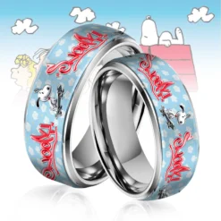 Gleammerch Snoopy Silver Tungsten Rings Gift For Fans
