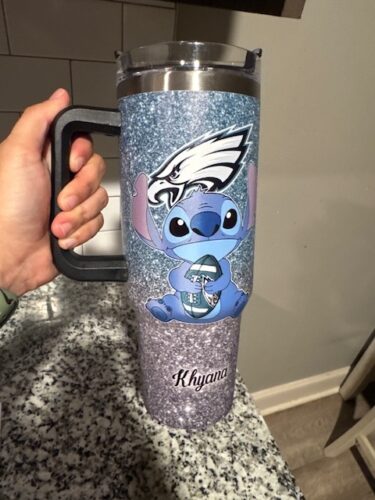 Click to view full screen Gleammerch Stitch x Halloween Custom Stanley Quencher 40oz Stainless Steel Tumbler With Handle photo review