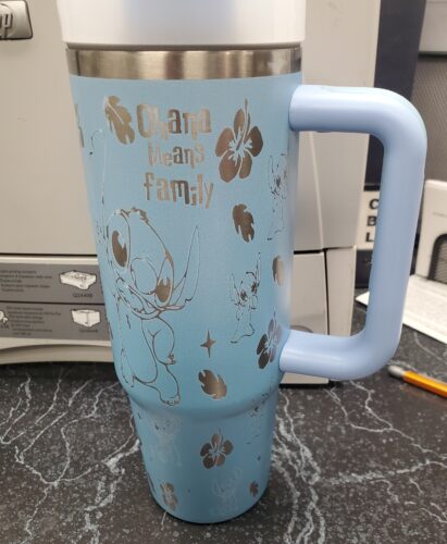Click to view full screen Gleammerch Stitch x Halloween Custom Stanley Quencher 40oz Stainless Steel Tumbler With Handle photo review
