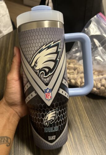 Click to view full screen Gleammerch Philadelphia Eagles Custom Stanley Quencher 40oz Stainless Steel Tumbler With Handle photo review