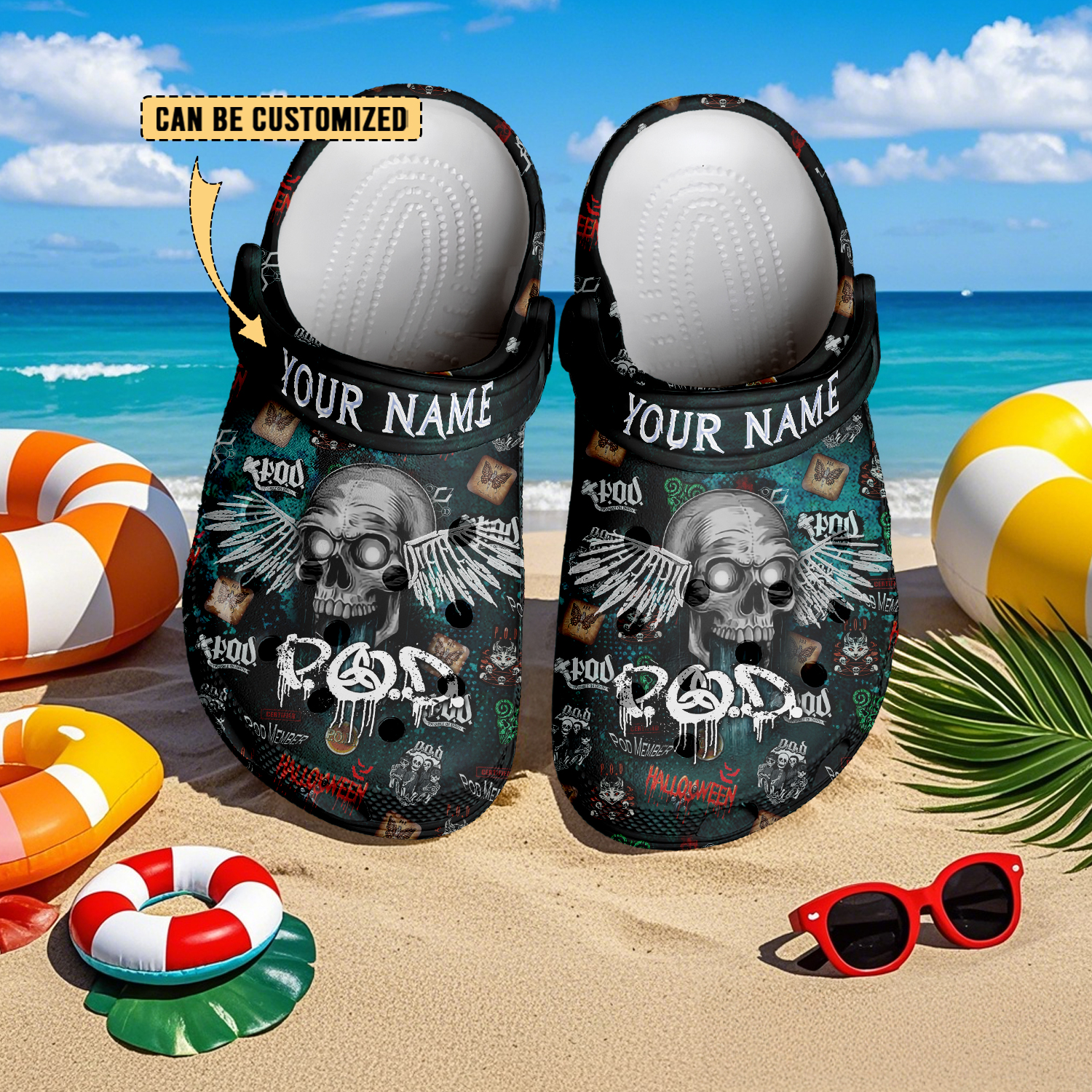 Gleammerch P.O.D Band x Halloween Crocs Crocband Clogs Shoes Comfortable For Men Women and Kids