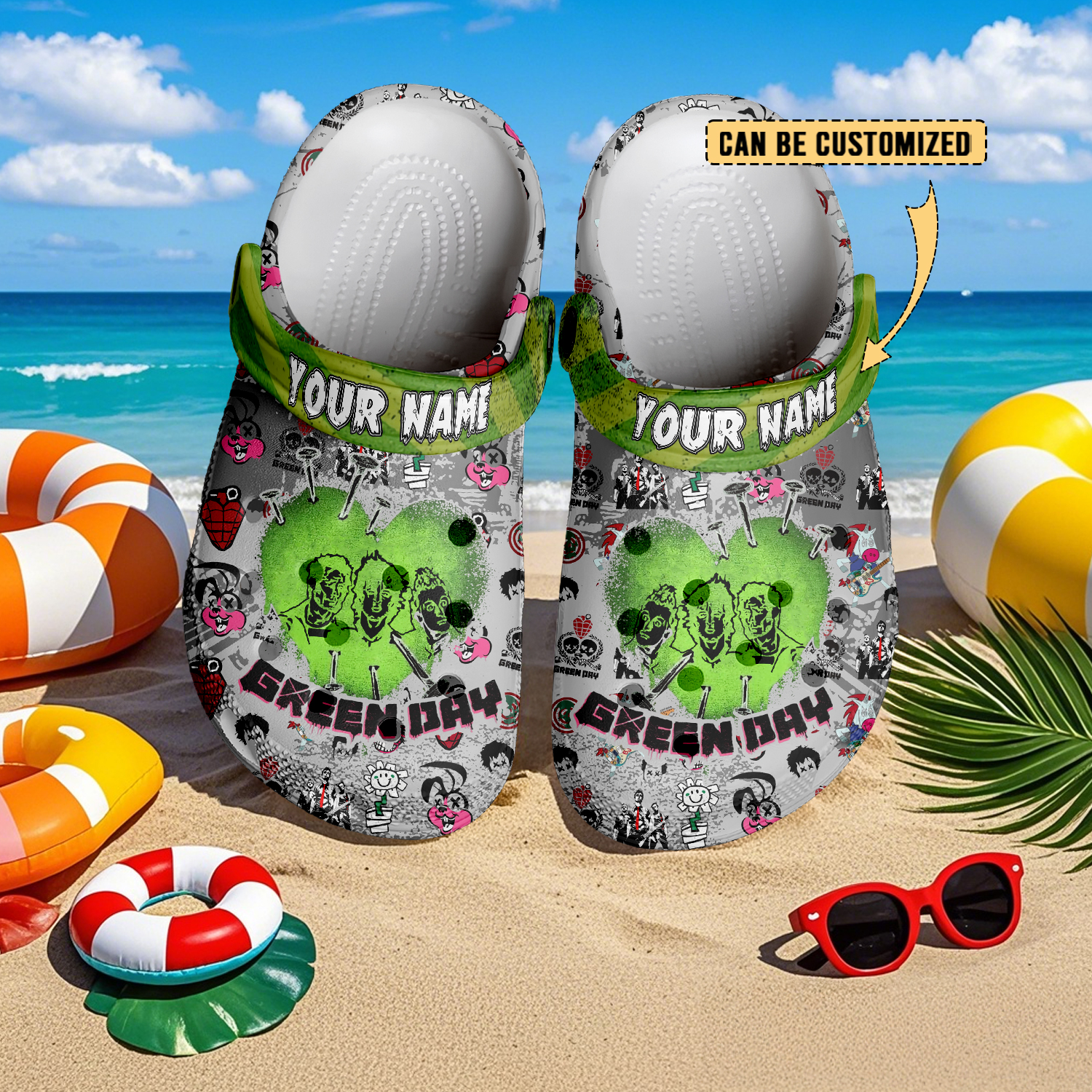 Gleammerch Green Day x Halloween Crocs Crocband Clogs Shoes Comfortable For Men Women and Kids