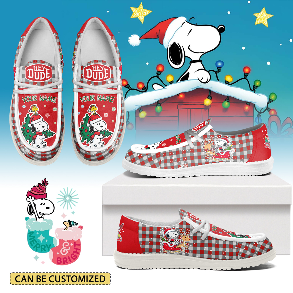 Gleammerch Snoopy x Christmas Personalized Hey Dude Shoes For Men And Women