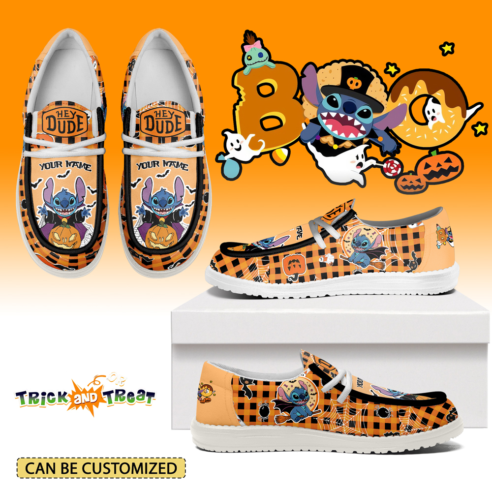 Gleammerch Stitch x Halloween Personalized Hey Dude Shoes For Men And Women