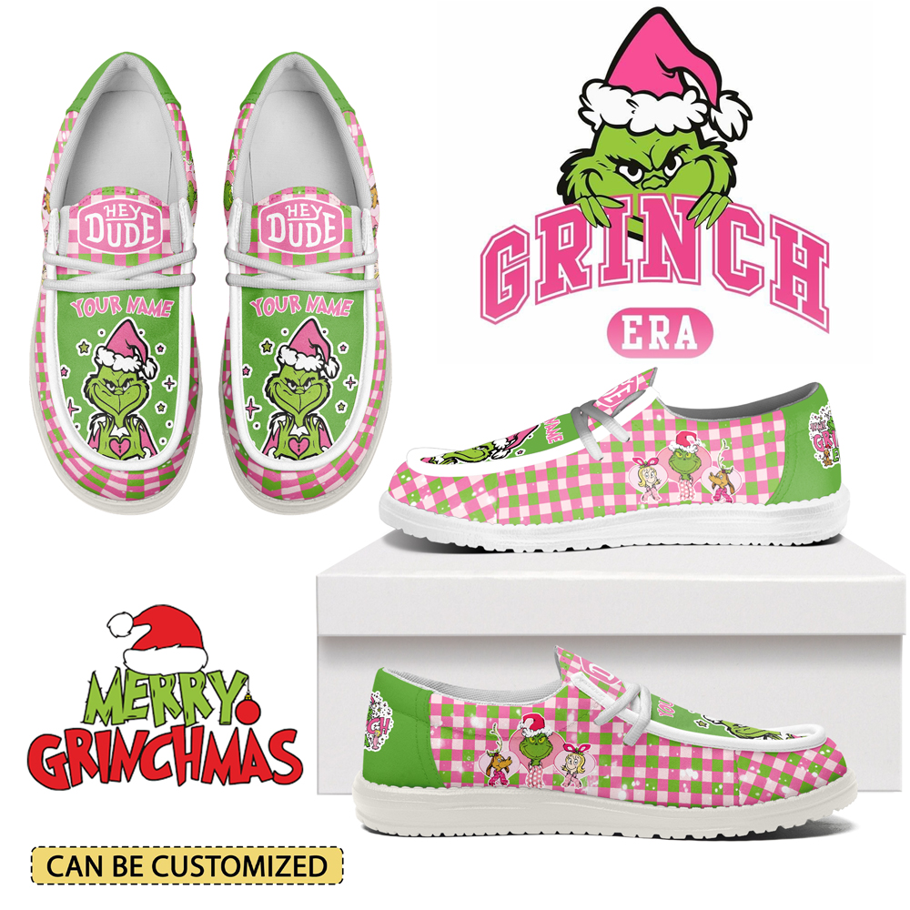 Gleammerch The Grinch x Christmas x Pink October Personalized Hey Dude Shoes For Men And Women