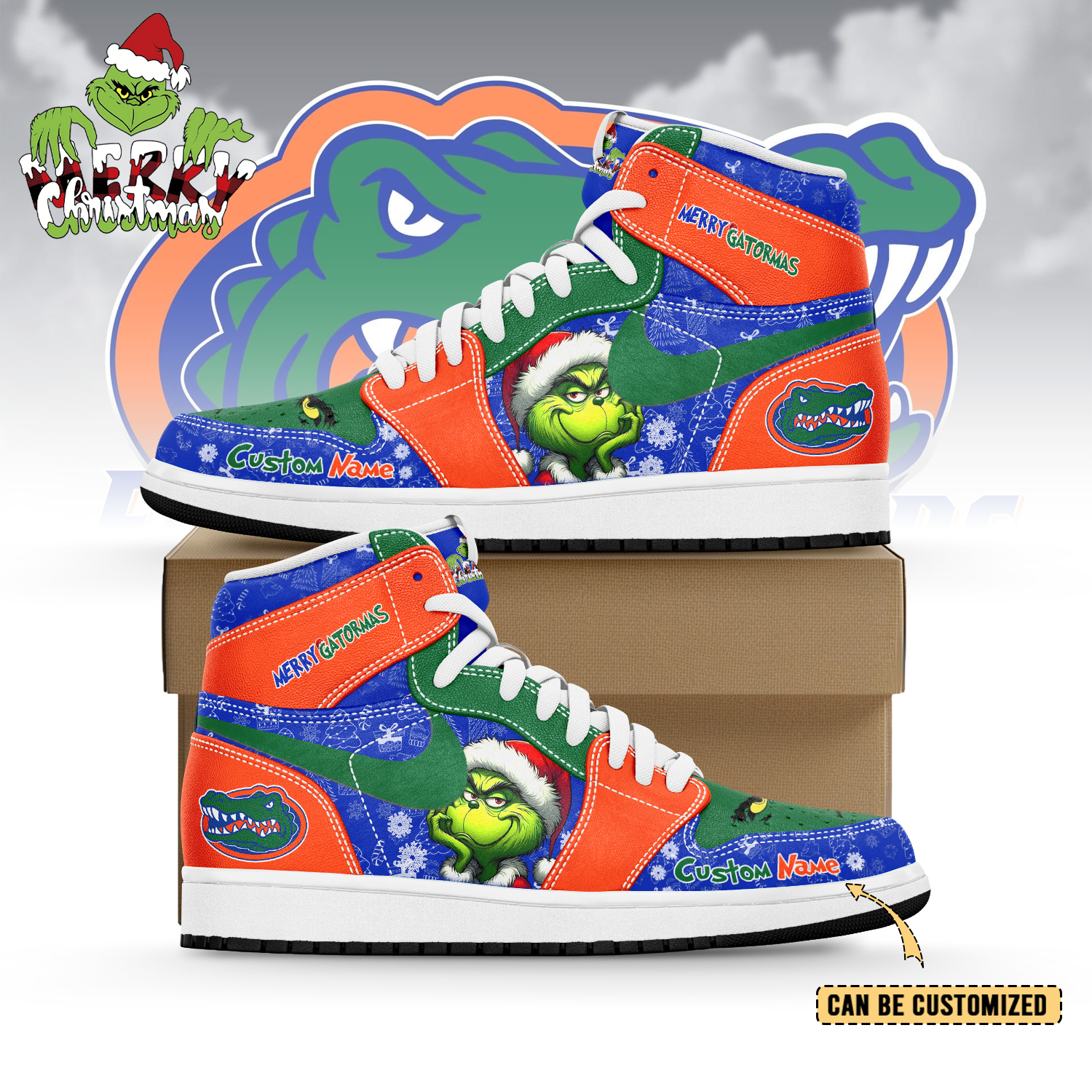 Gleammerch  Florida Gators x The Grinch x Christmas AJ1 High Sneakers Shoes For Men And Women