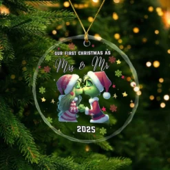 Gleammerch The Grinch x Christmas Glass Ornament Gift For Fan - Style 1