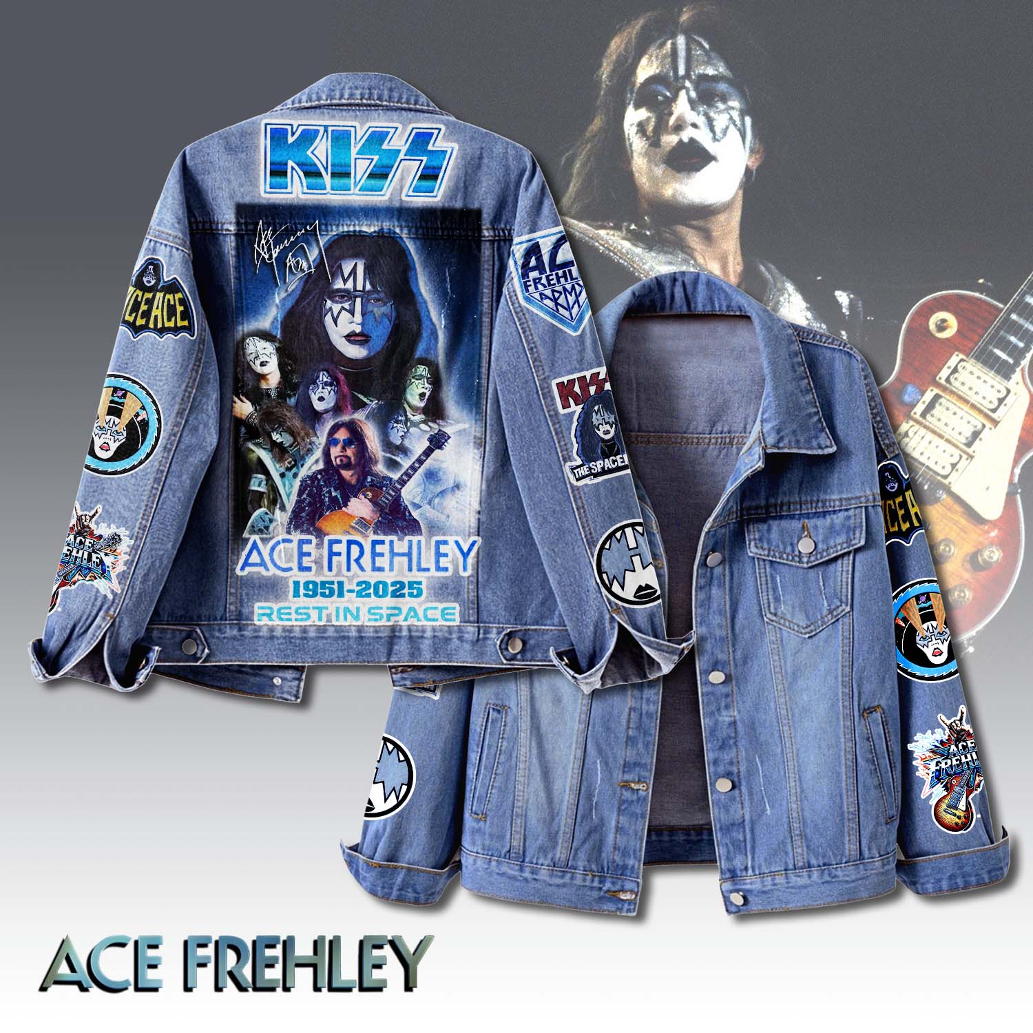 Gleammerch Ace Frehley Denim Jacket Gift For Fans