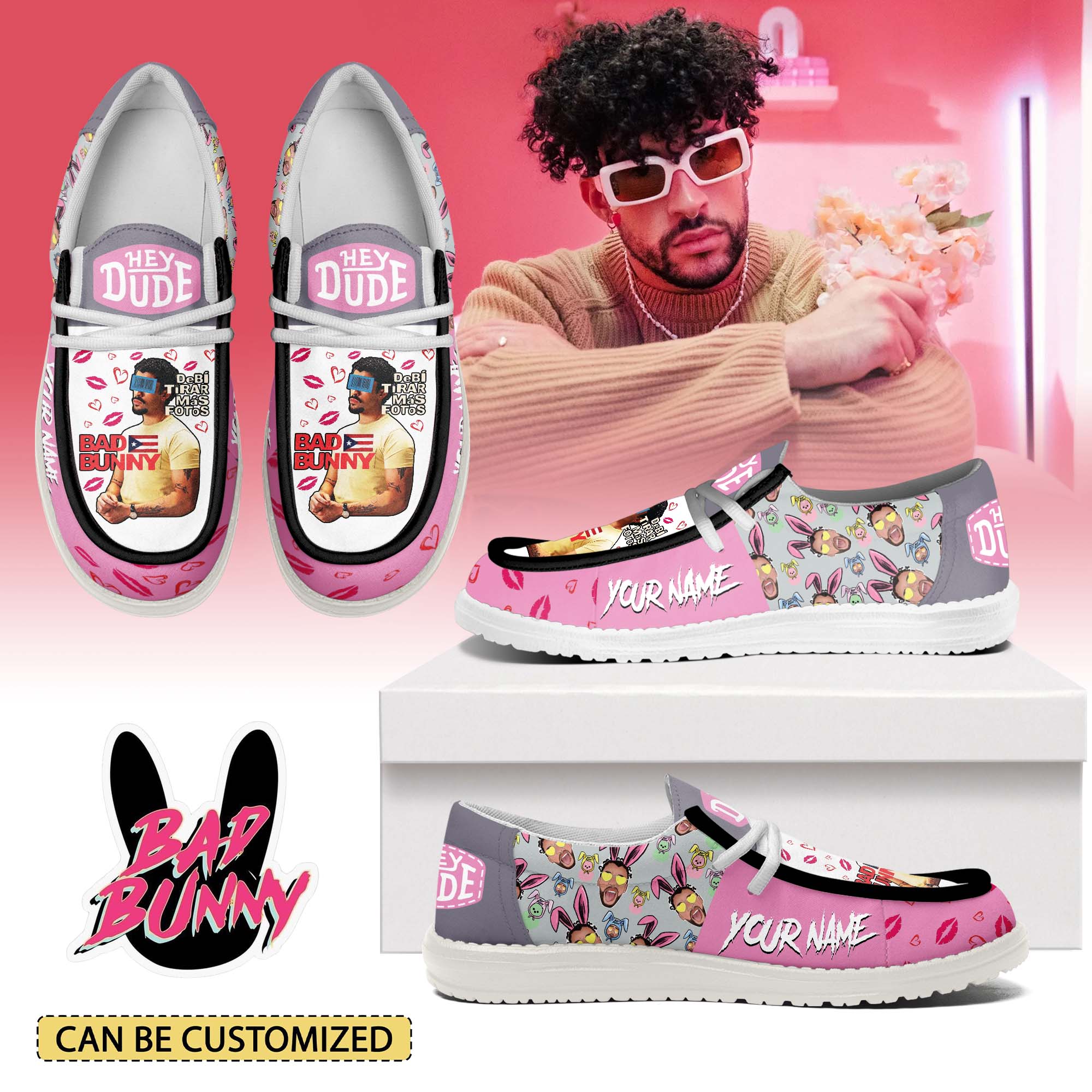 Gleammerch Bad Bunny Hey Dude Shoes For Men And Women