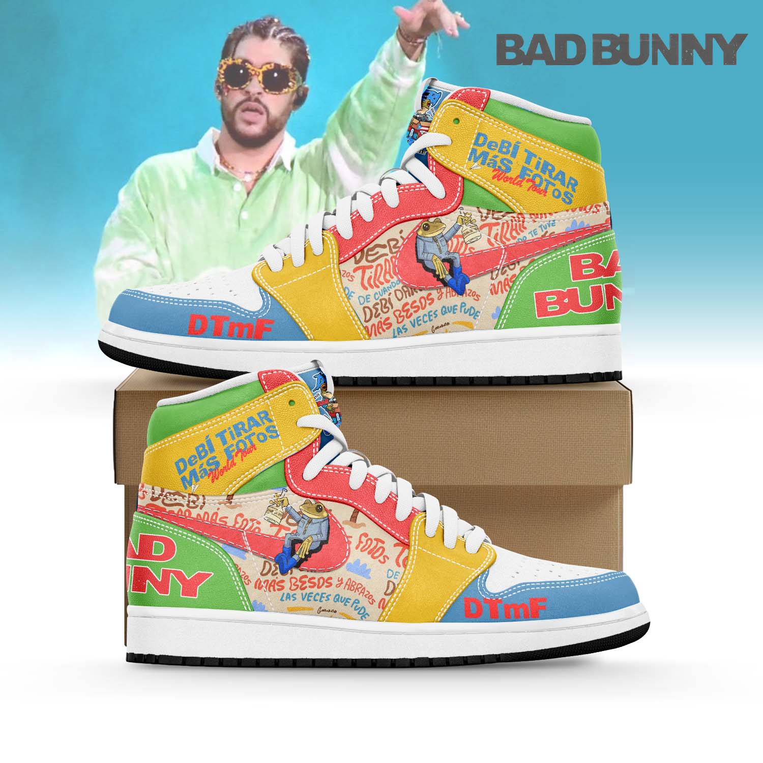 Gleammerch Bad Bunny AJ1 High Sneakers Shoes For Men And Women