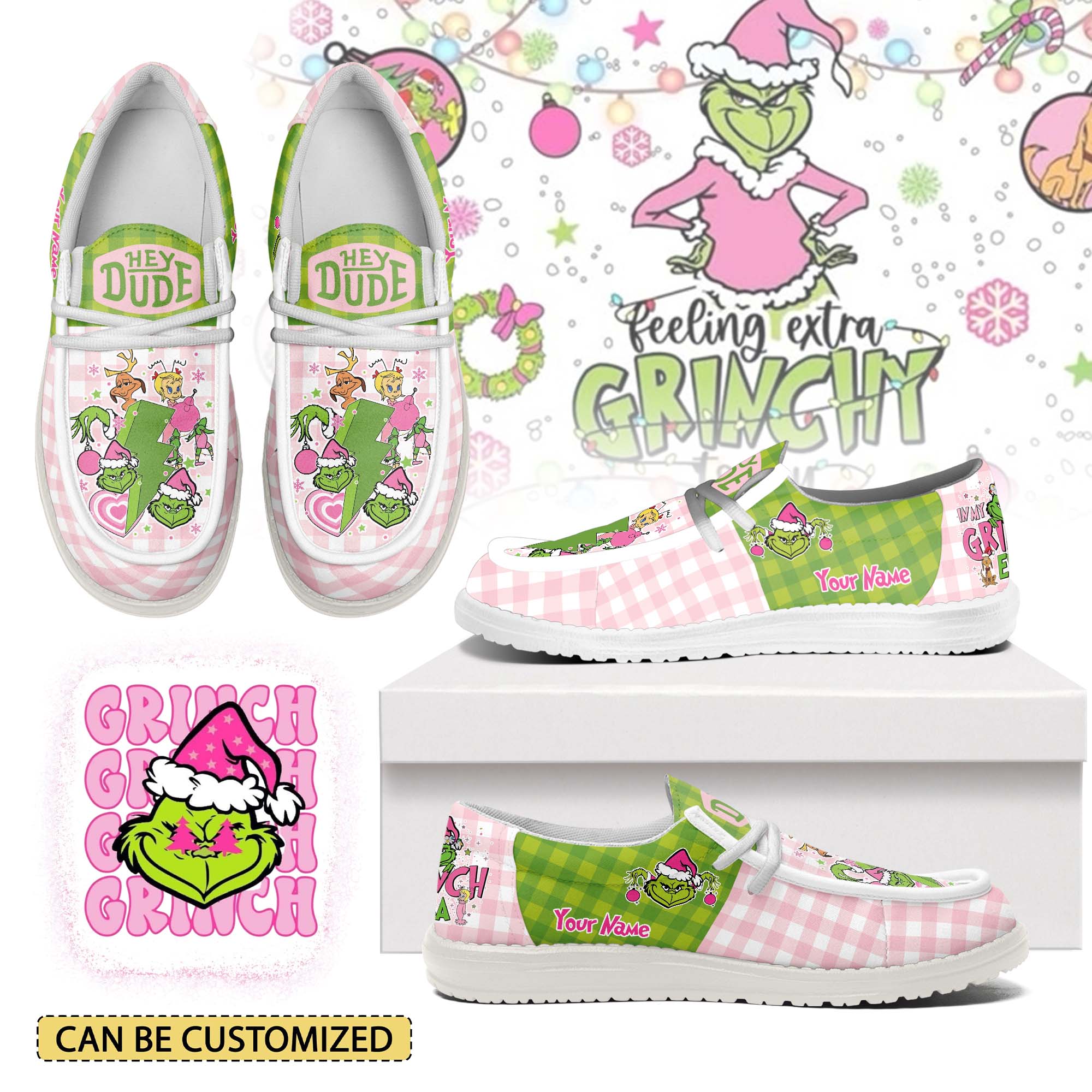 Gleammerch The Grinch x Christmas Hey Dude Shoes For Men And Women