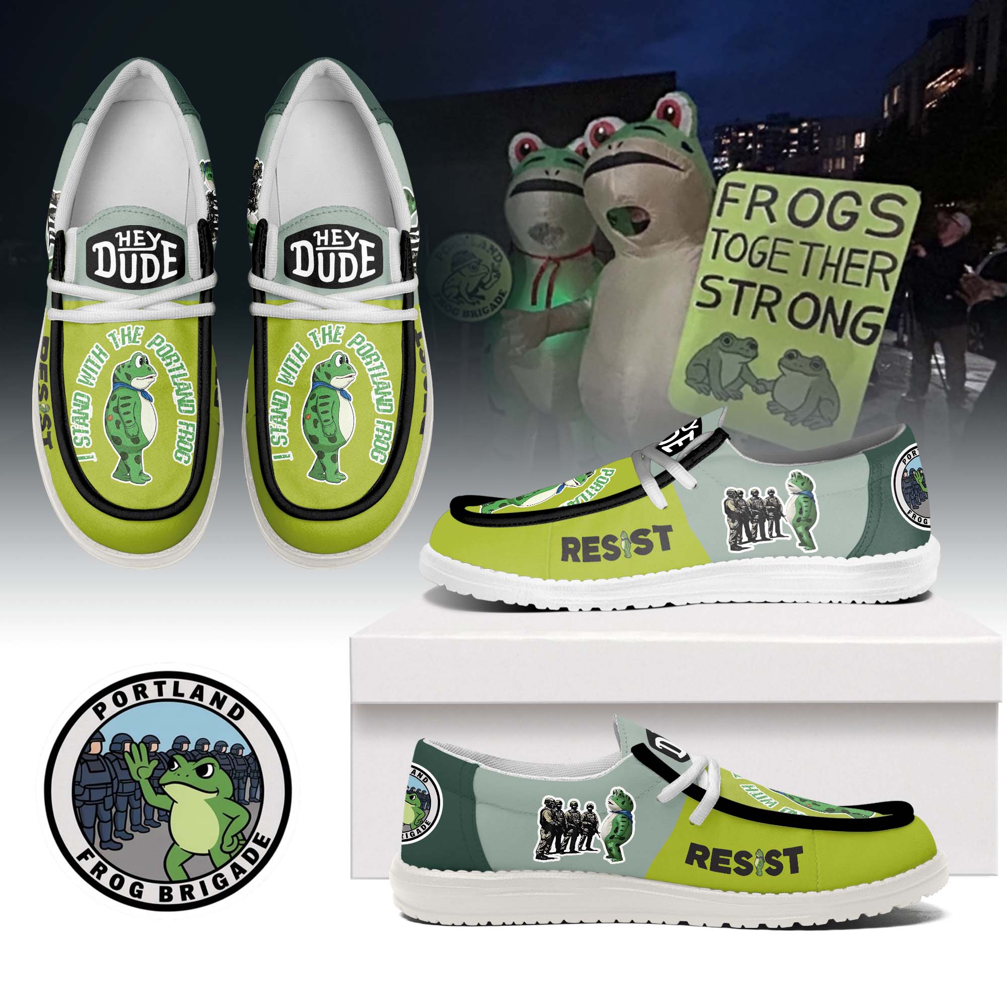Gleammerch Portland Frog Resist Hey Dude Shoes For Men And Women