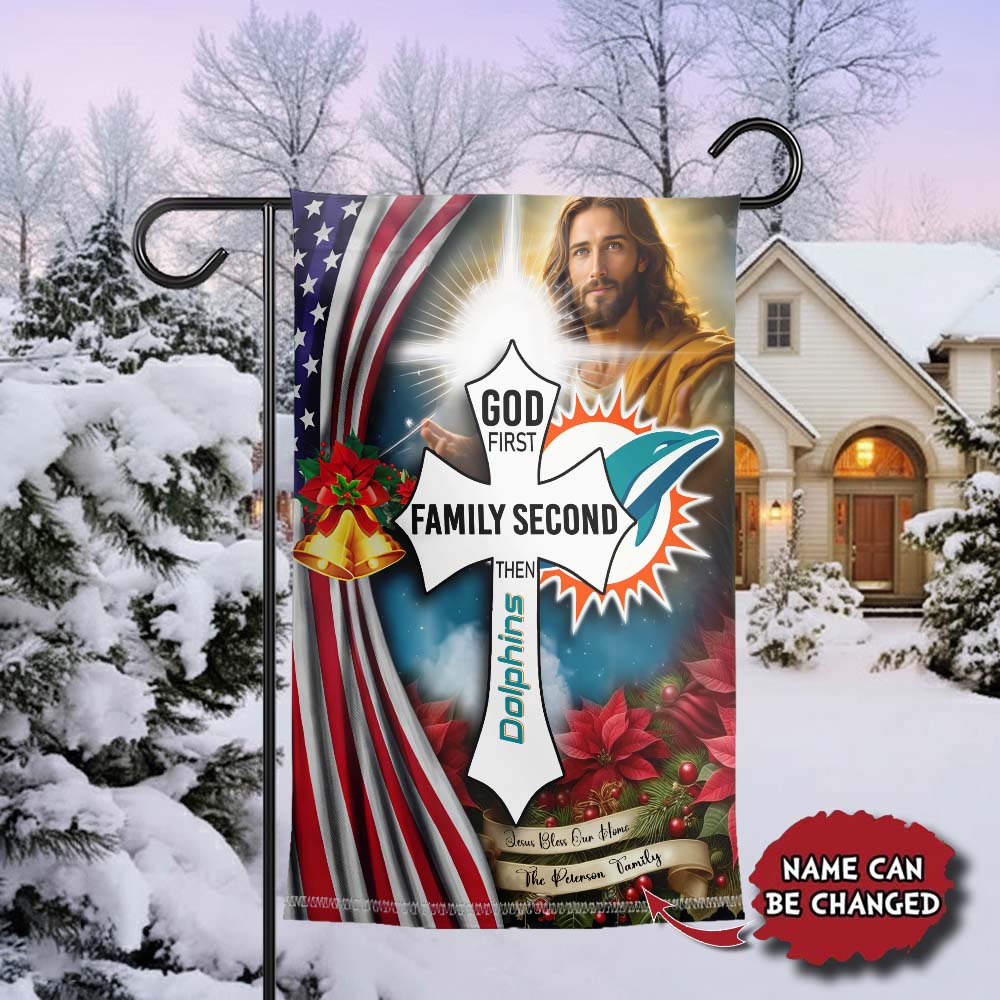 Gleammerch Miami Dolphins Jesus Christ Garden Flag Gift For Fan