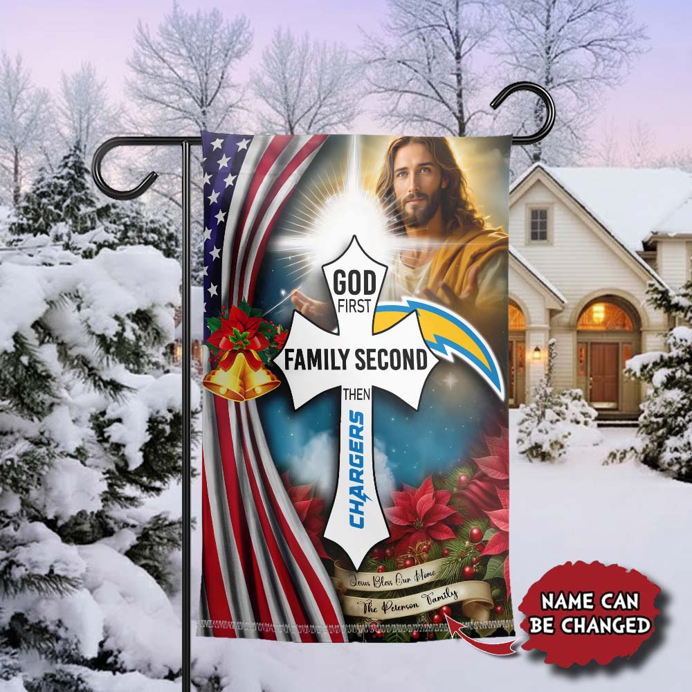 Gleammerch Los Angeles Chargers Jesus Christ Garden Flag Gift For Fan