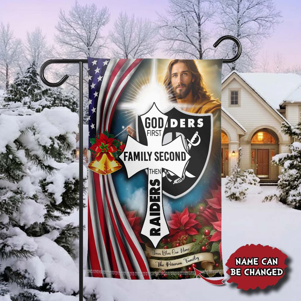 Gleammerch Las Vegas Raiders Jesus Christ Garden Flag Gift For Fan