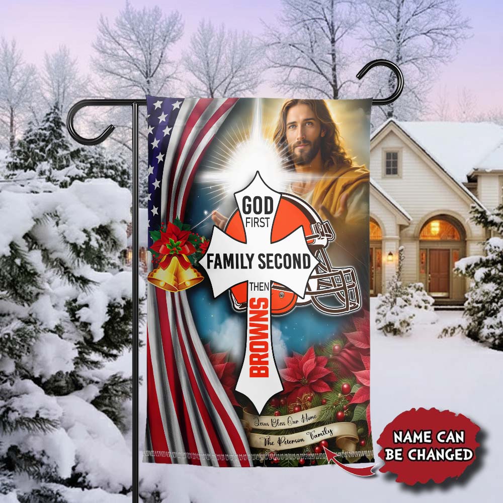 Gleammerch Cleveland Browns Jesus Christ Garden Flag Gift For Fan