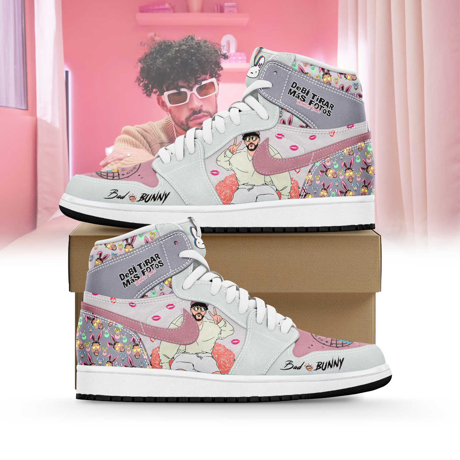 Gleammerch Bad Bunny AJ1 High Sneakers Shoes For Men And Women