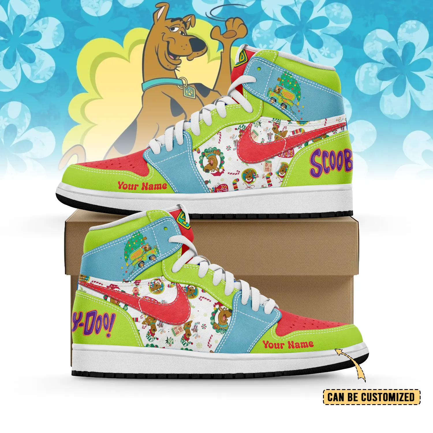 Gleammerch Scooby-doo x Christmas AJ1 High Sneakers Shoes For Men And Women