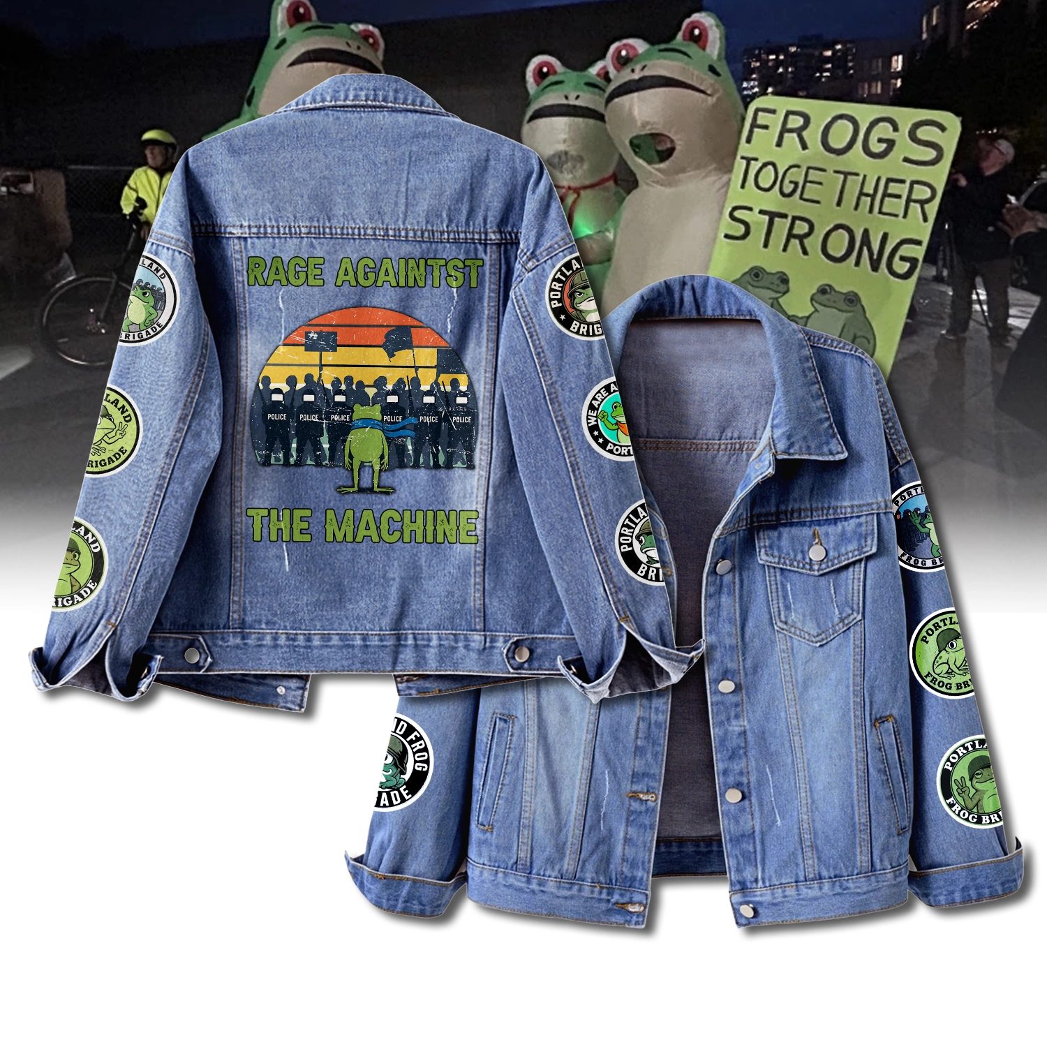 Gleammerch Portland Frog Resist Denim Jacket Gift For Fans