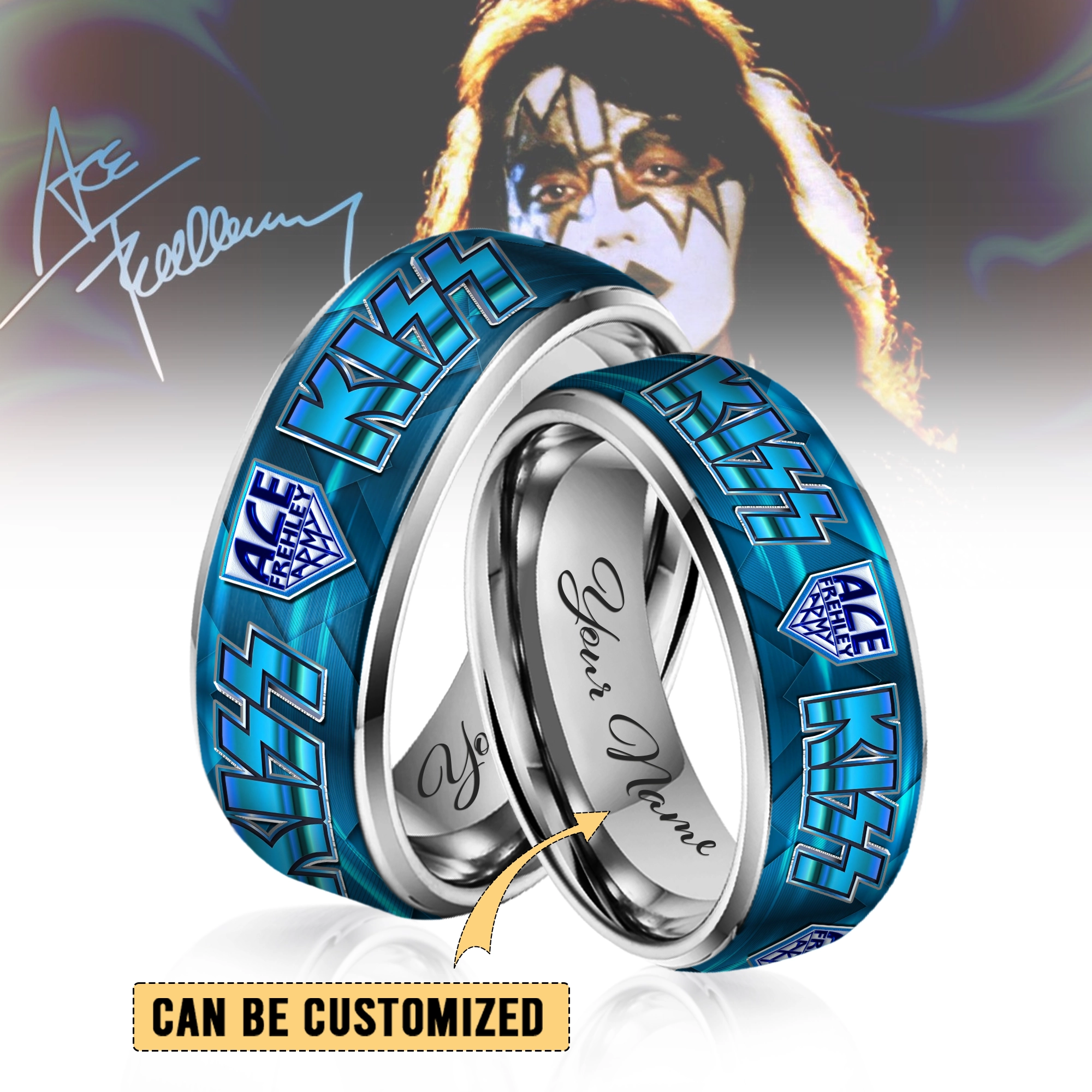 Gleammerch Ace Frehley Silver Tungsten Rings Gift For Fans