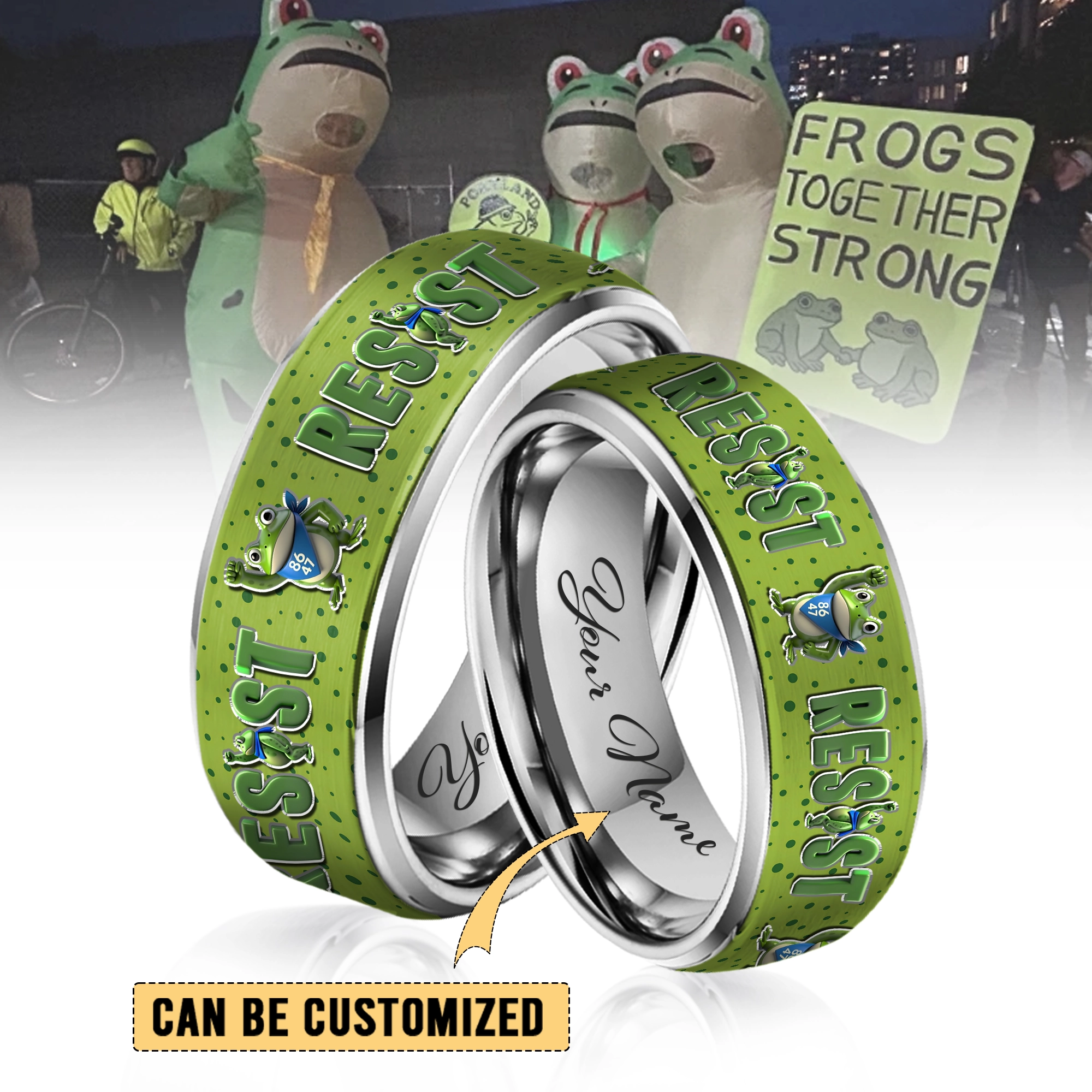 Gleammerch Portland Frog Resist Silver Tungsten Rings Gift For Fans