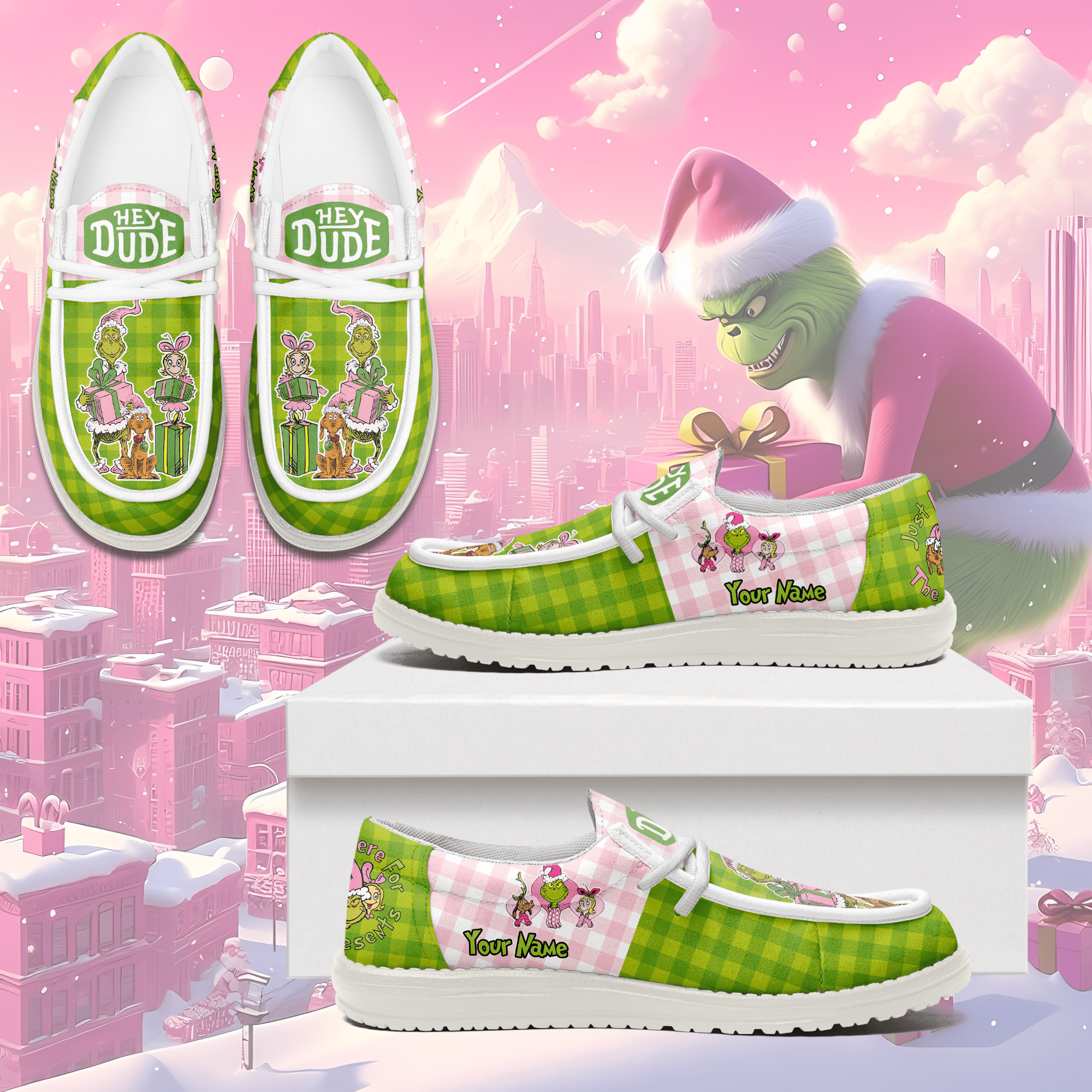 Gleammerch The Grinch x Christmas Hey Dude Shoes For Men And Women