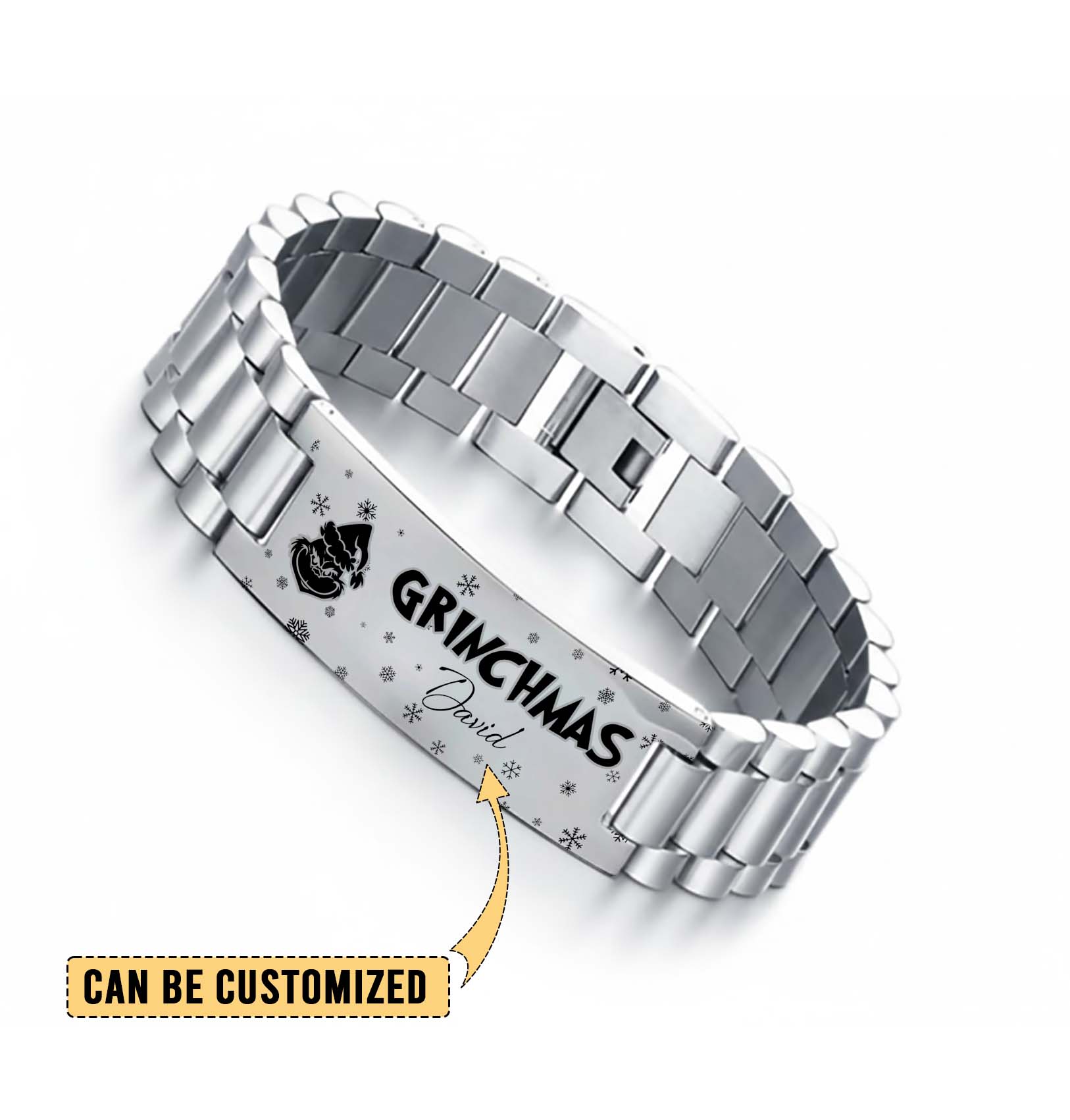 Gleammerch The Grinch x Christmas Personalized Men’s Silver Bracelet Gift For Fans