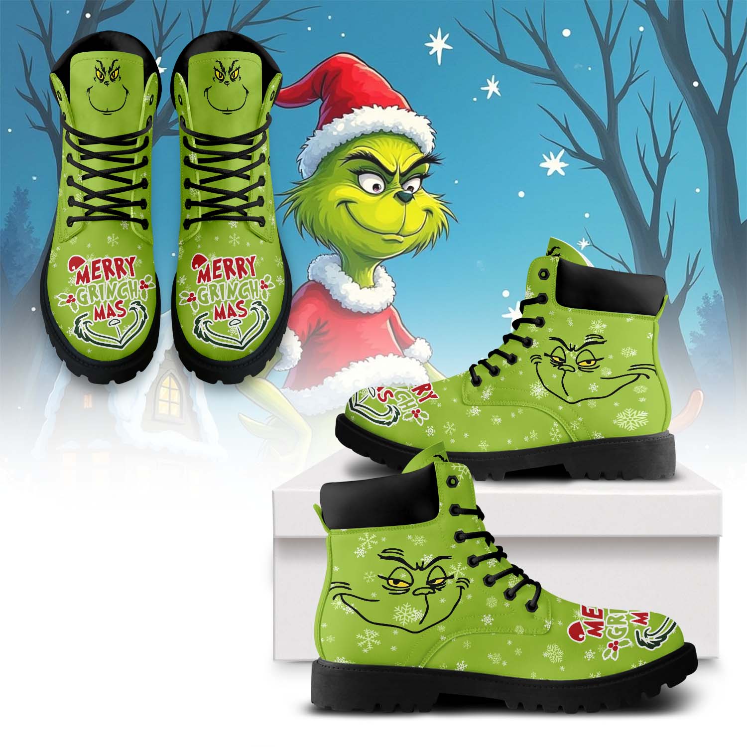 Gleammerch The Grinch x Christmas Boots Shoes For Men And Women