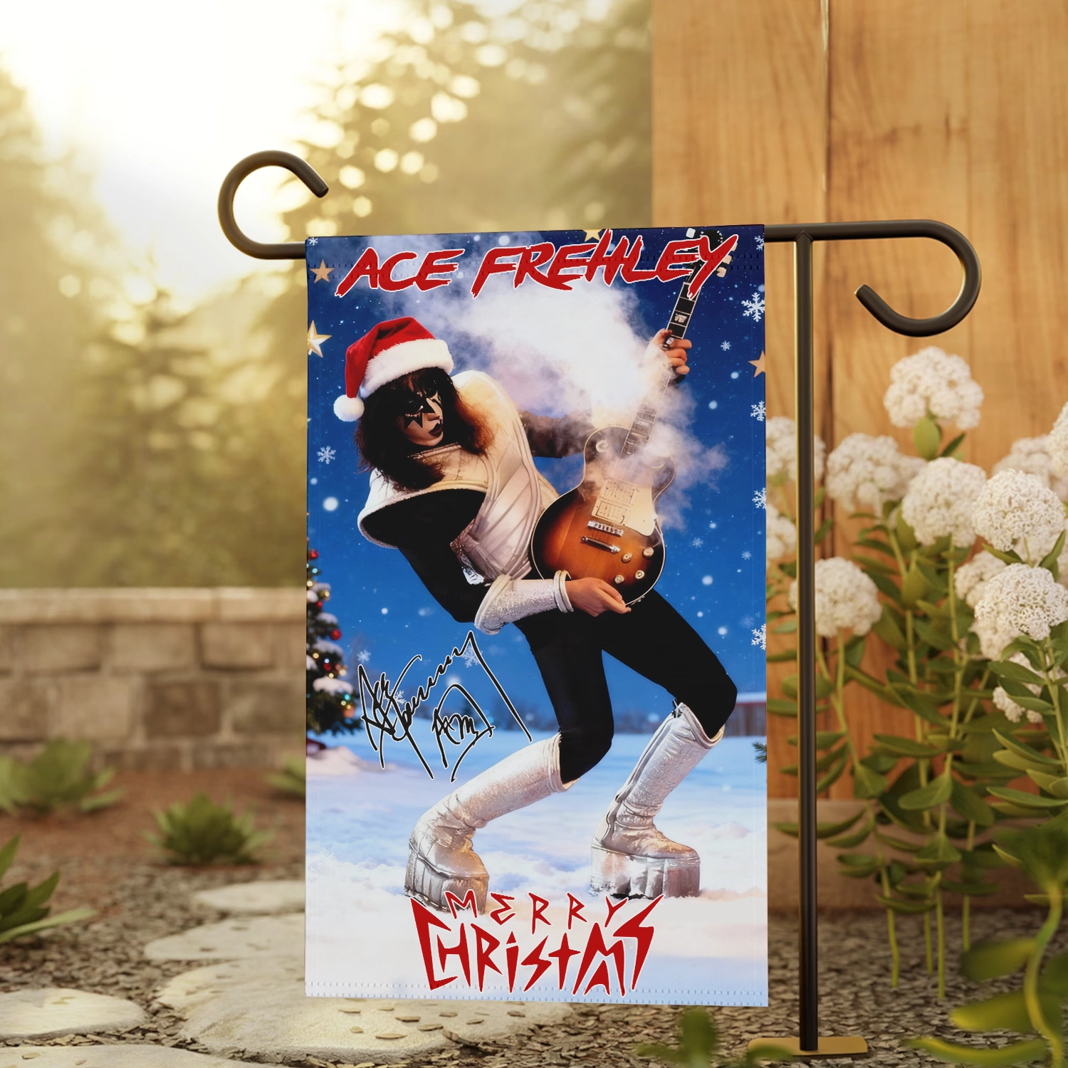Gleammerch Ace Frehley x Christmas Garden Flag Gift For Fan