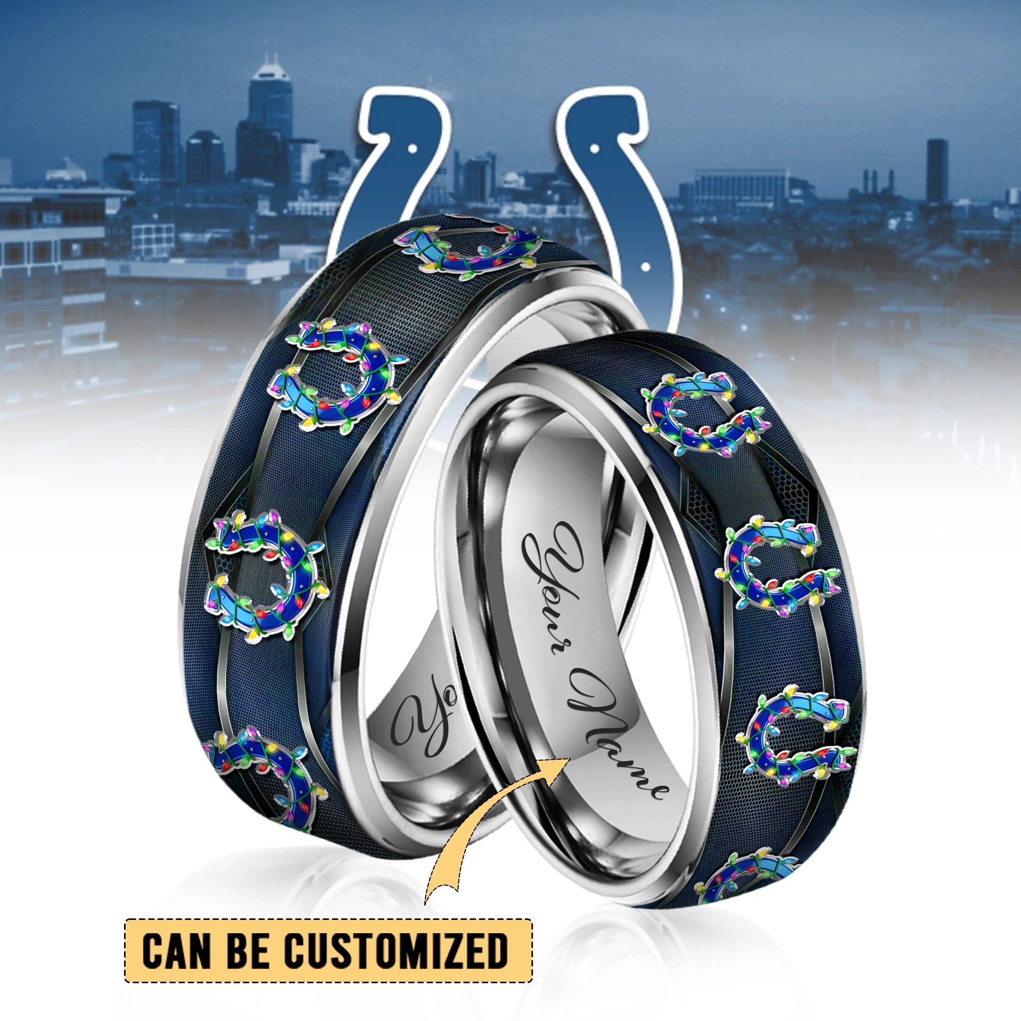 Gleammerch Indianapolis Colts x Christmas  Silver Tungsten Rings Gift For Fans