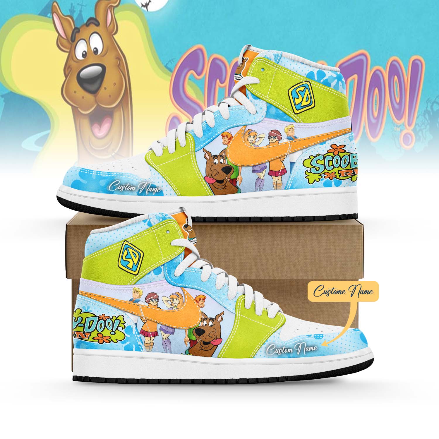 Gleammerch Scooby-Doo x Christmas AJ1 High Sneakers Shoes For Men And Women