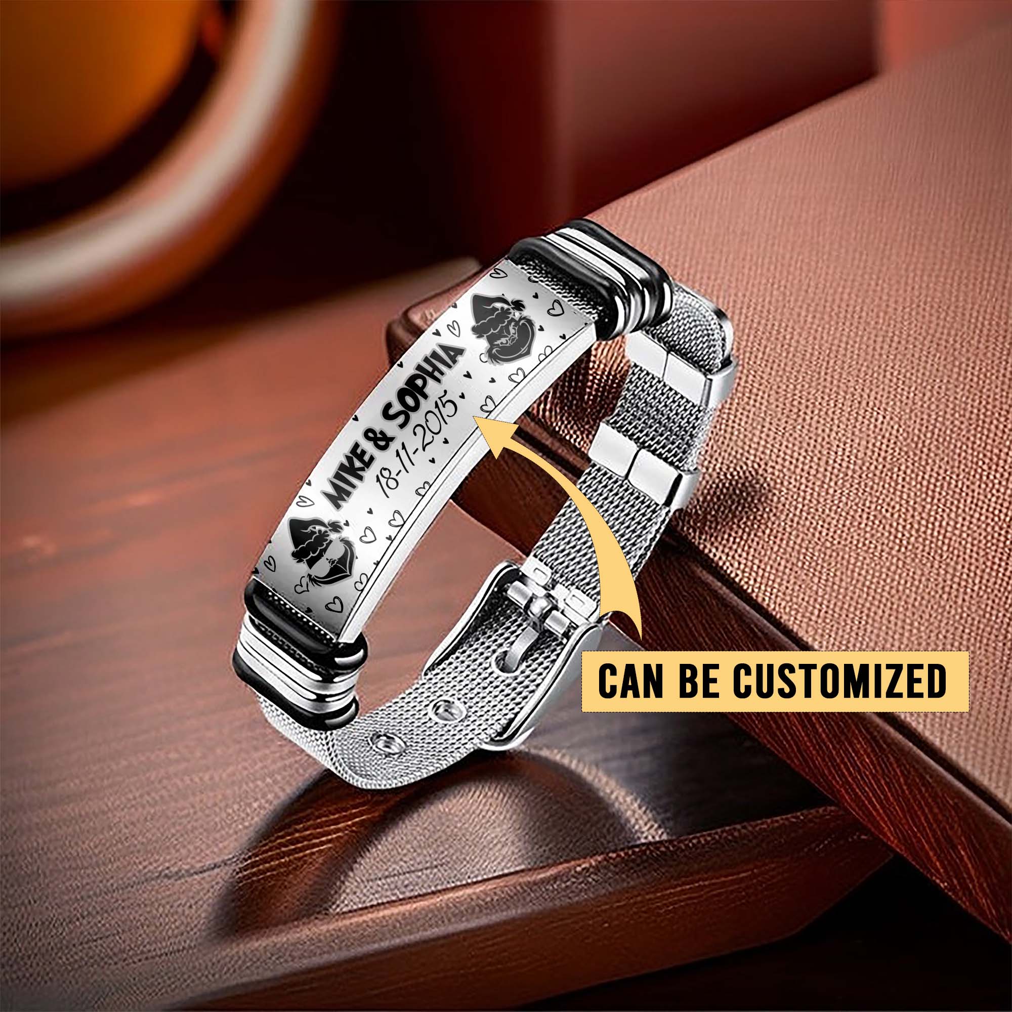 Gleammerch The Grinch Couple Personalized Men’s Metal Bracelet Gift For Fans