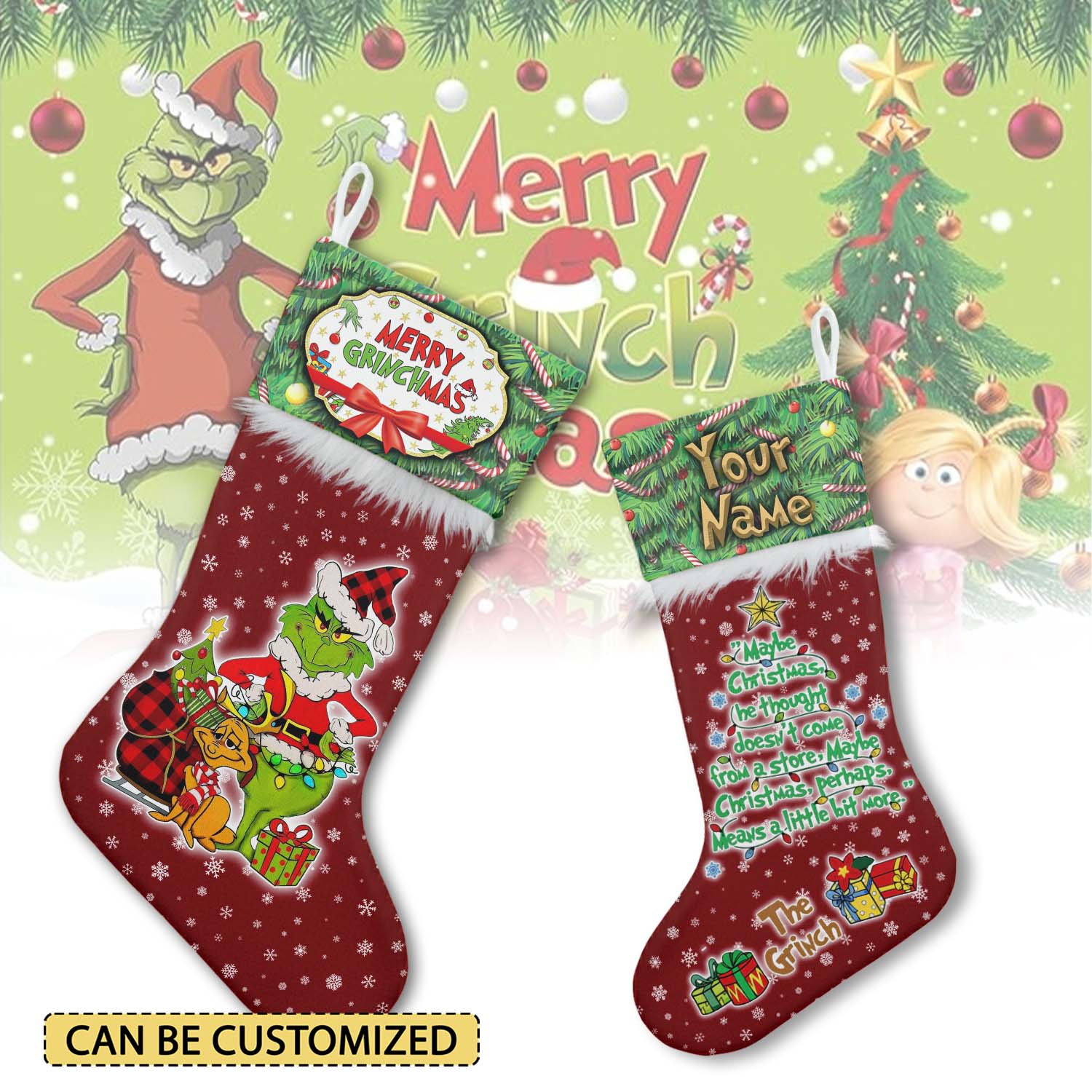 Gleammerch The Grinch x Christmas Personalized Christmas Stocking Gift For Fans