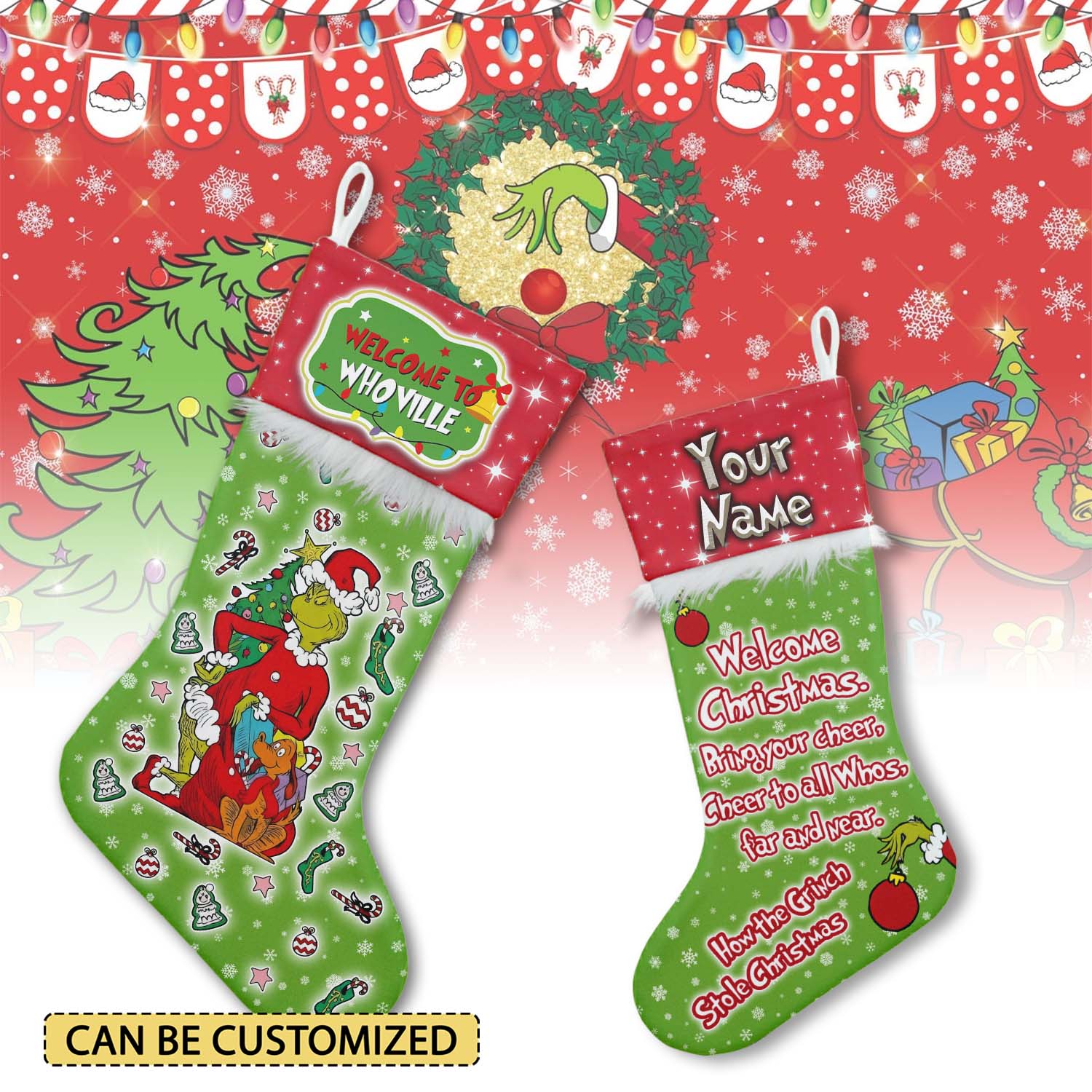 Gleammerch The Grinch x Christmas Personalized Christmas Stocking Gift For Fans